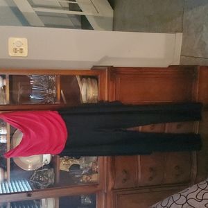 Strapless pantsuit red and black with built in belt